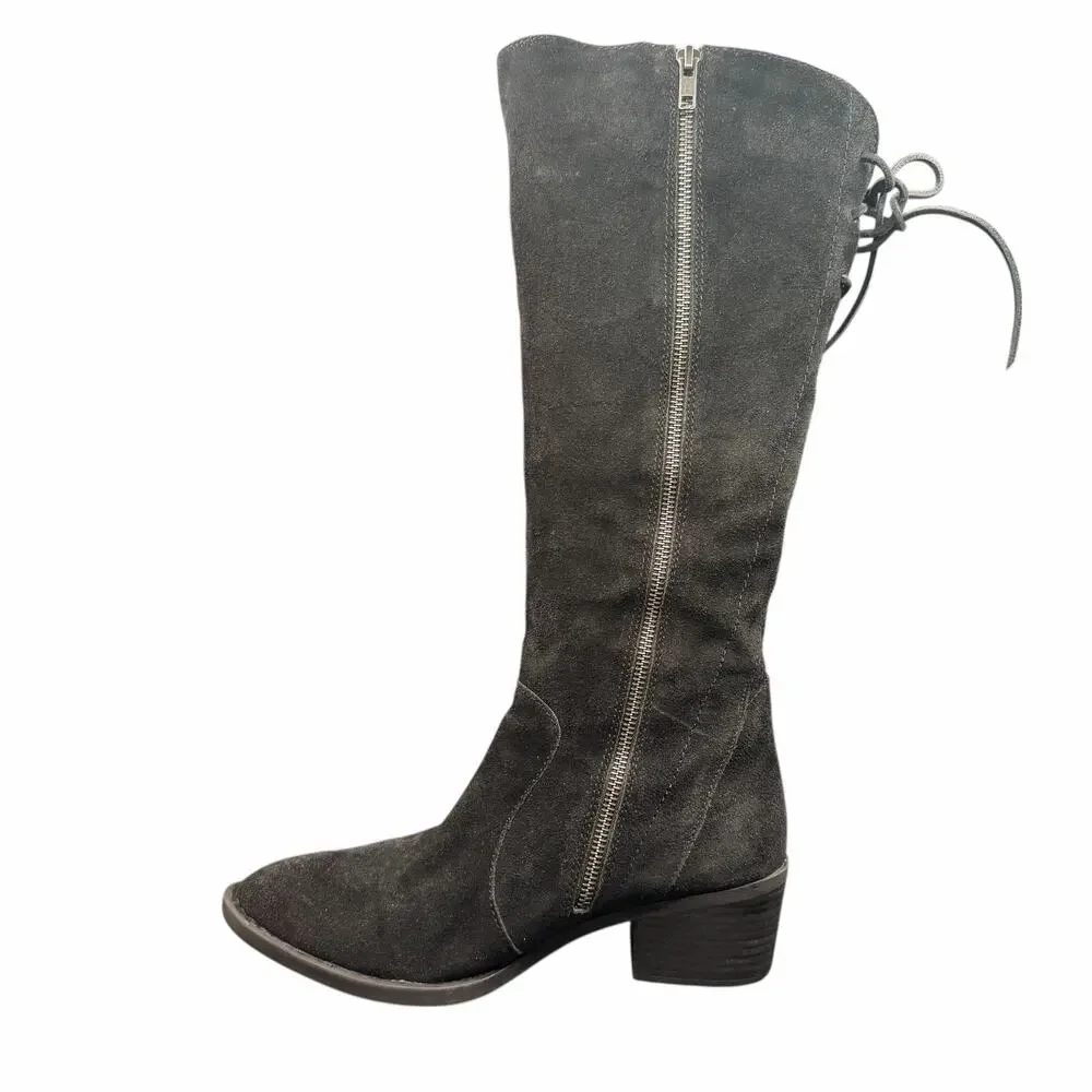 Born Black Suede Tall Riding Boots Lace Back 9M F33103